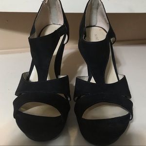 Very cute suede black platform clog heels sz 7.5